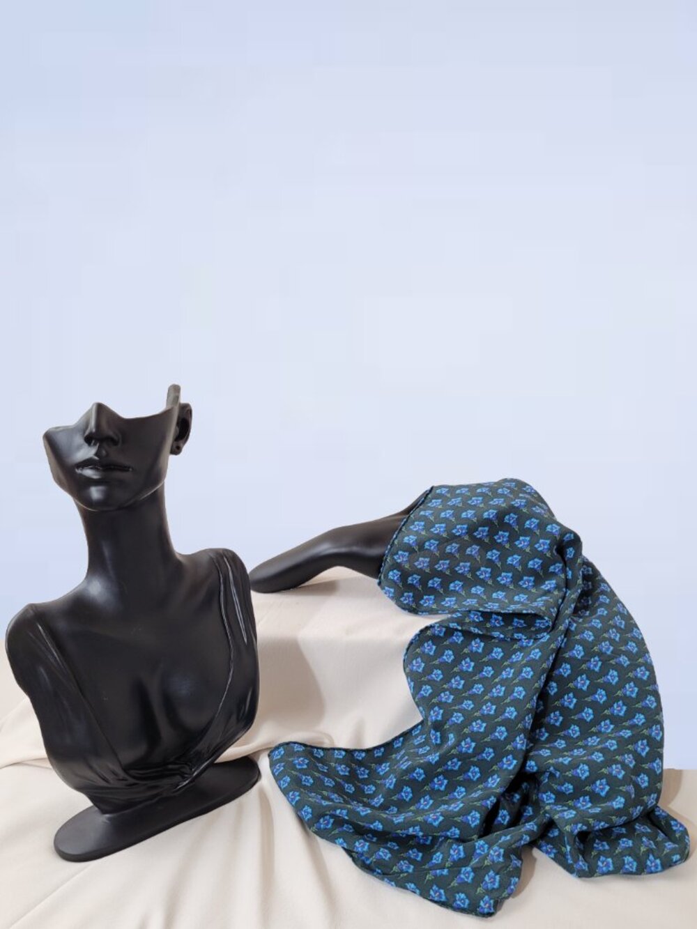 Vintage Christian Fischbacher Silk Scarf | High End Italian Blue Floral Neckwear